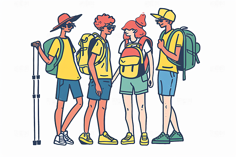 扁平风旅游手绘彩色插画