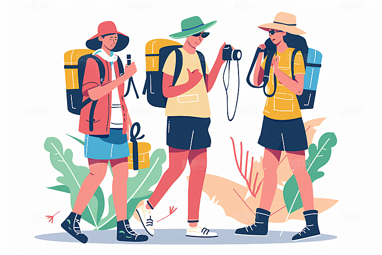 扁平风旅游清新自然插画