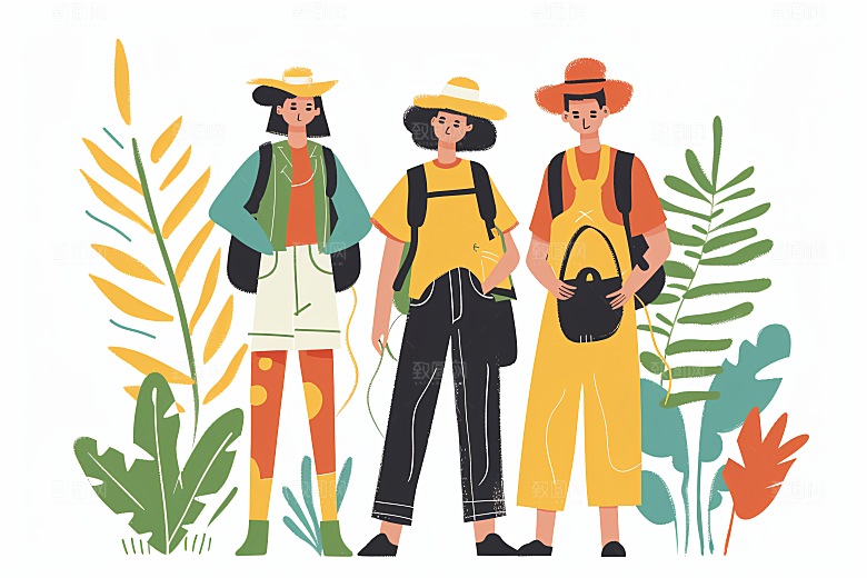 扁平风旅游踏青自然插画