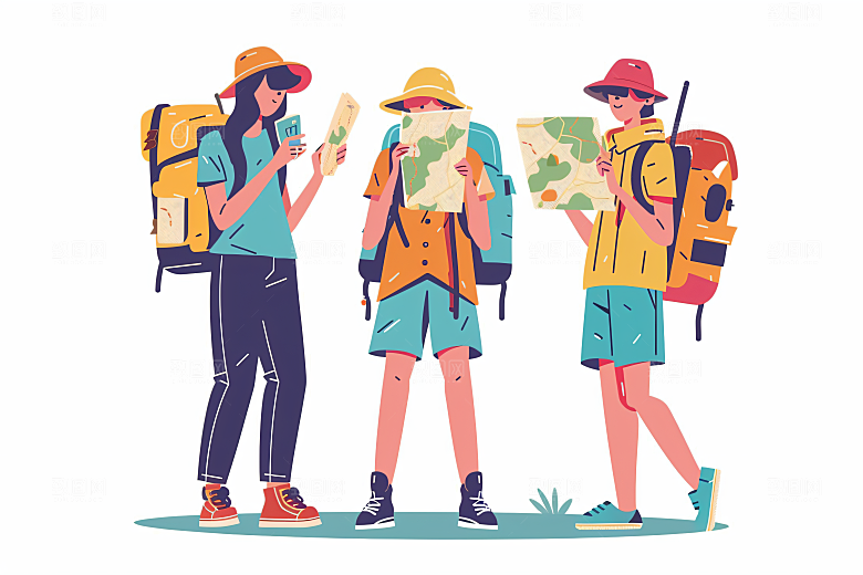 扁平风旅游彩色清新插画