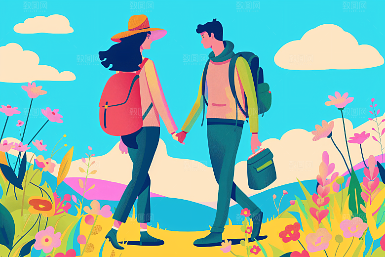 扁平风旅游简约清新插画