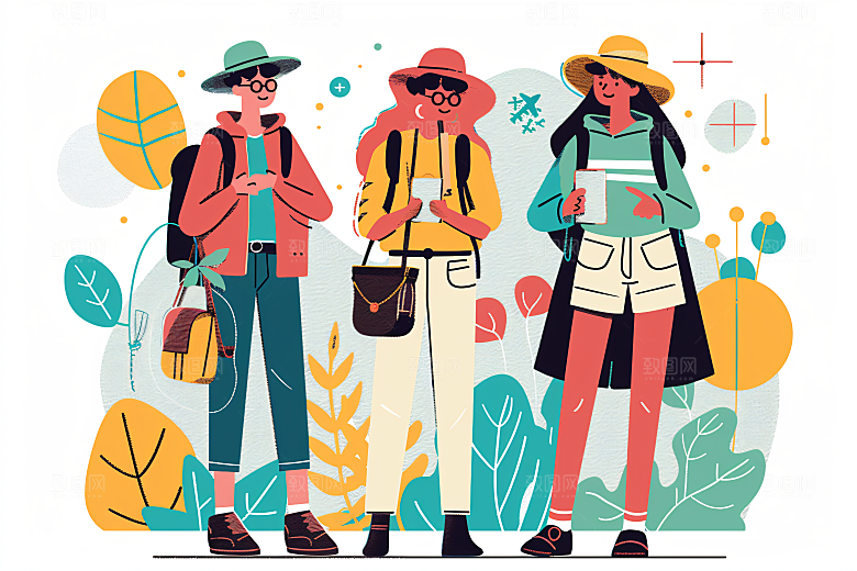 扁平风旅游山野户外插画