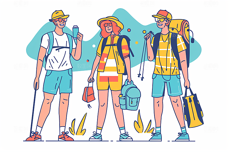 扁平风旅游手绘休闲插画