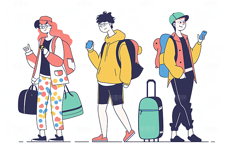 扁平风旅游自然手绘插画