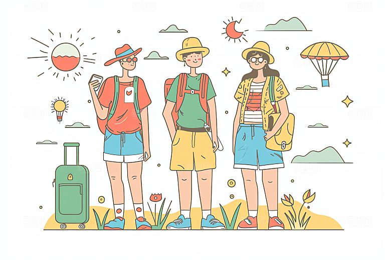 扁平风旅游山野高清插画