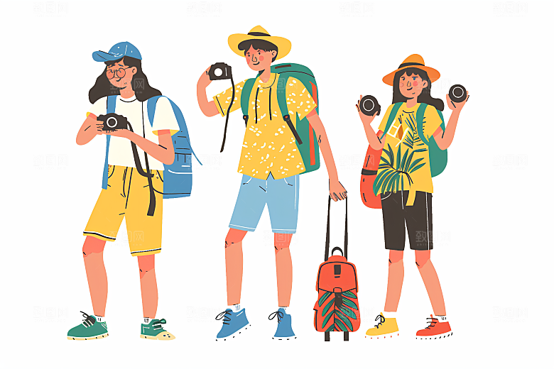 扁平风旅游氛围感手绘插画