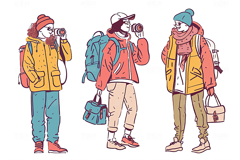 扁平风旅游清新山野插画