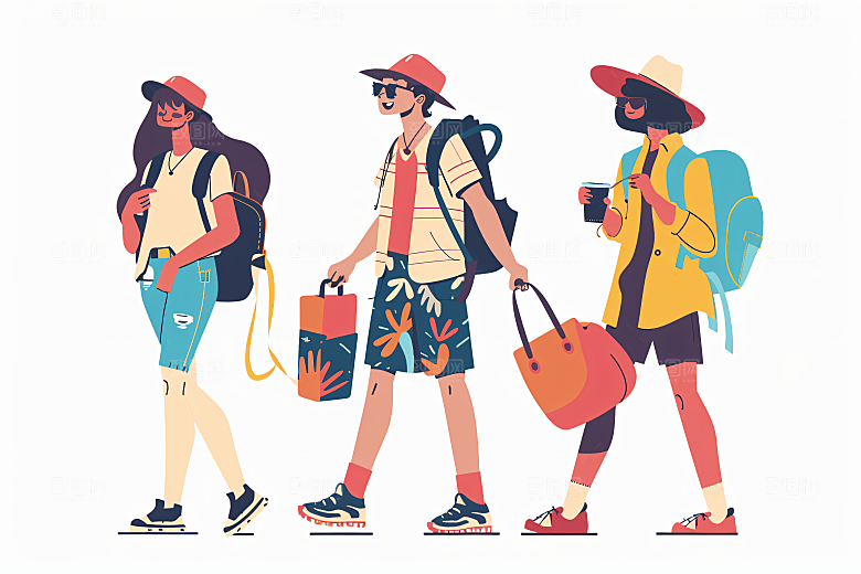 扁平风旅游户外自然插画