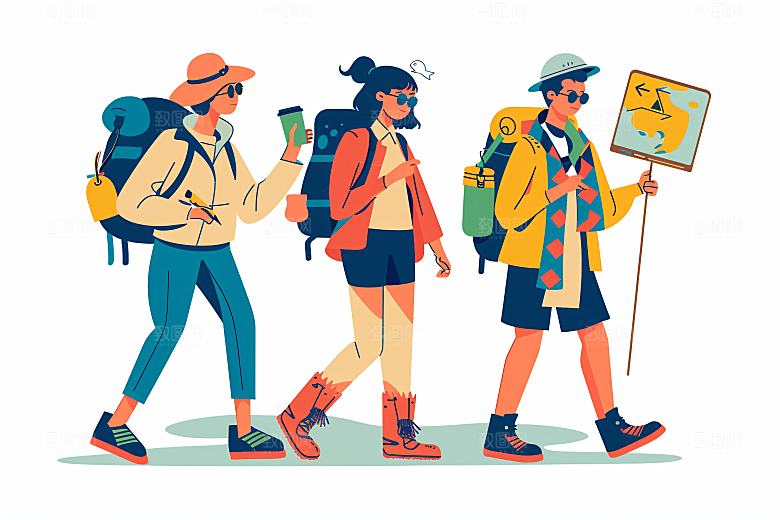 扁平风旅游休闲彩色插画