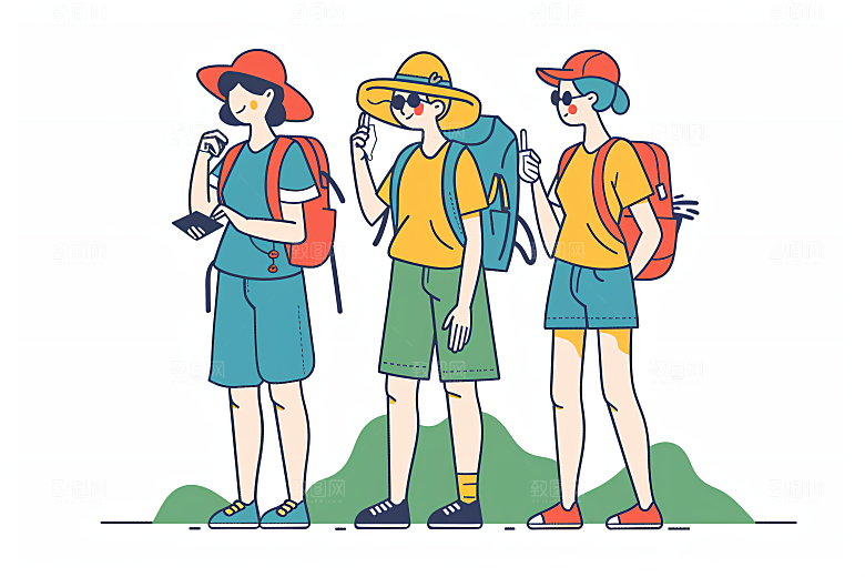 扁平风旅游露营彩色插画