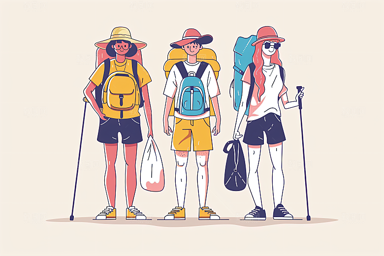 扁平风旅游自由行氛围感插画