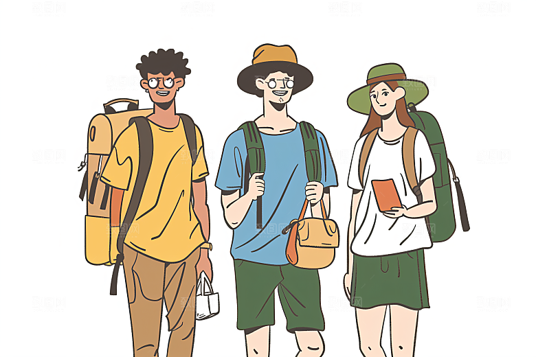 扁平风旅游氛围感自由行插画