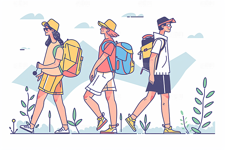 扁平风旅游休闲露营插画