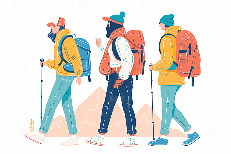 扁平风旅游徒步旅行插画