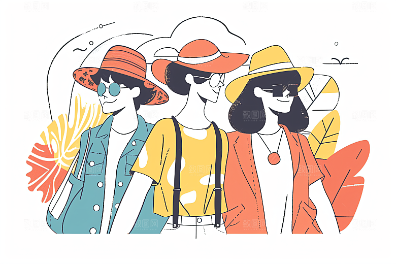扁平风旅游彩色清新插画