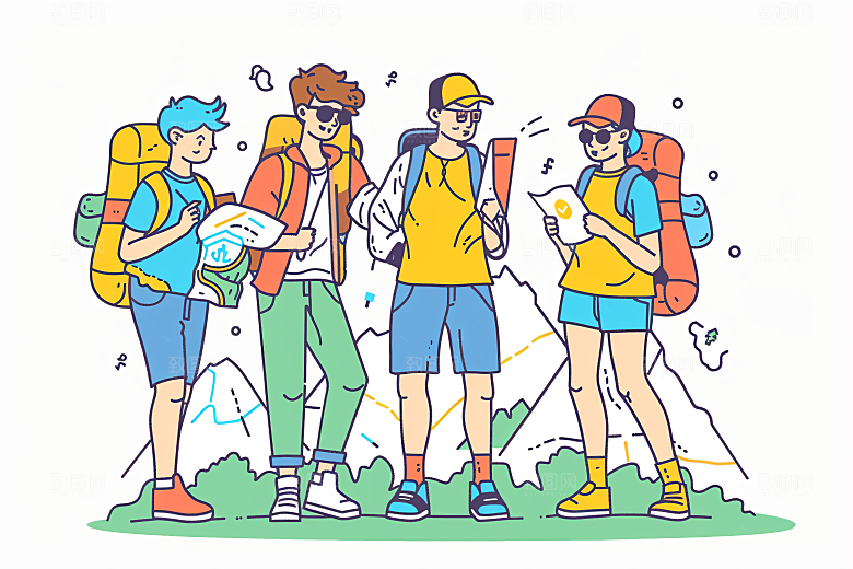 扁平风旅游清新自由行插画