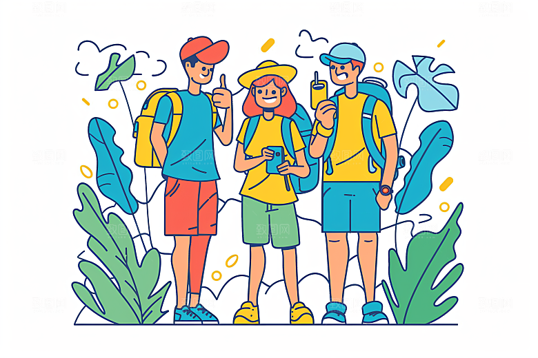 扁平风旅游自然手绘插画