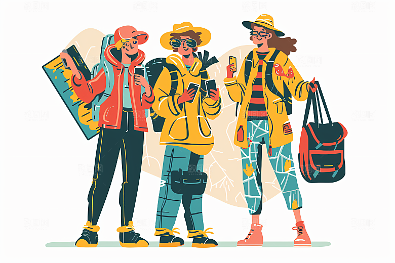 扁平风旅游户外徒步插画