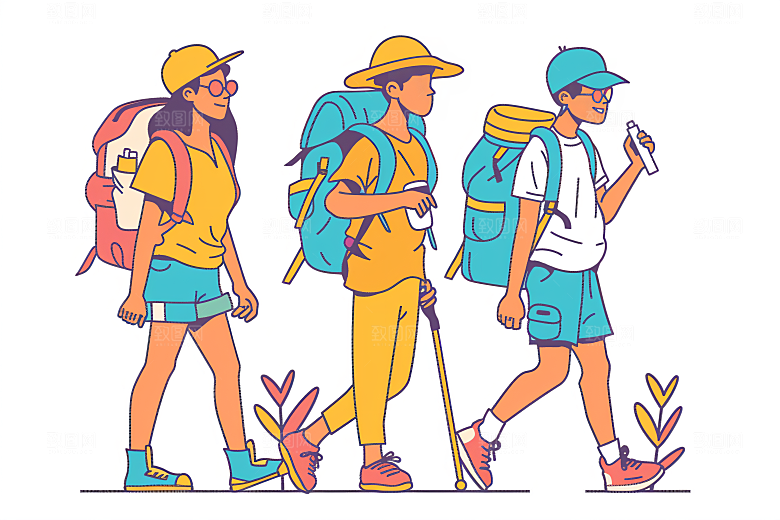 扁平风旅游清新手绘插画