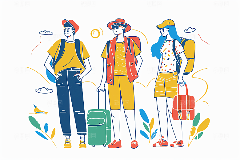 扁平风旅游自然简约插画