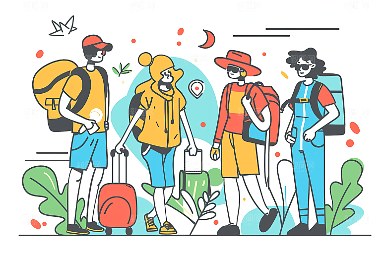 扁平风旅游露营山野插画