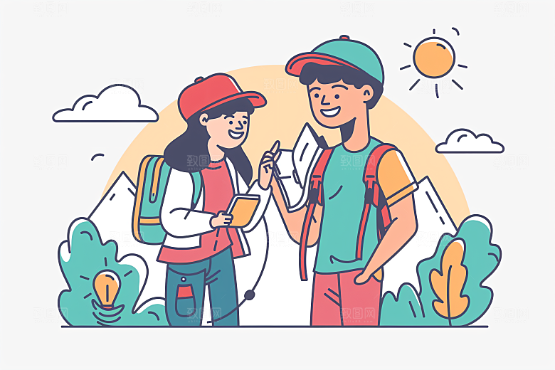 扁平风旅游氛围感高清插画