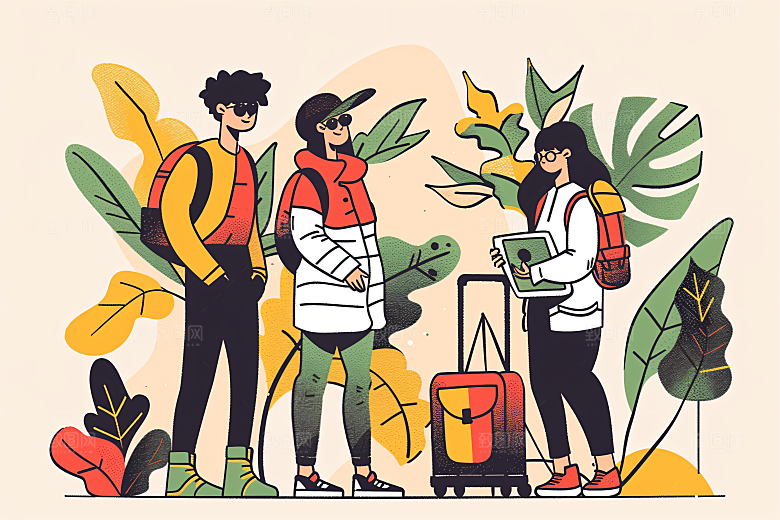 扁平风旅游露营休闲插画