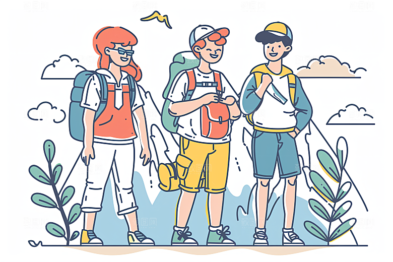 扁平风旅游山野户外插画