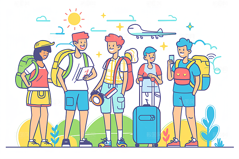扁平风旅游露营氛围感插画