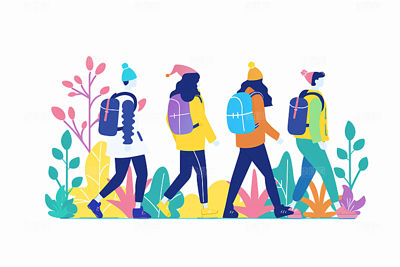 扁平风旅游户外氛围感插画