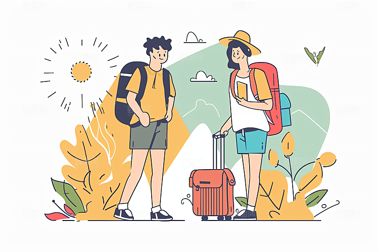 扁平风旅游户外彩色插画