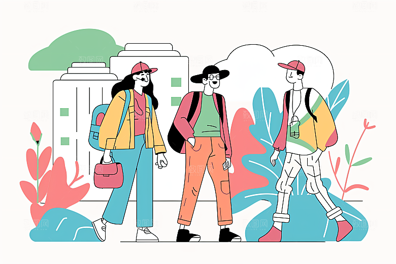 扁平风旅游彩色高清插画