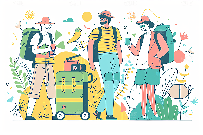 扁平风旅游清新休闲插画