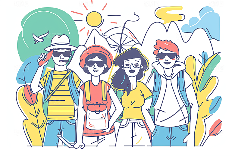 扁平风旅游自由行氛围感插画