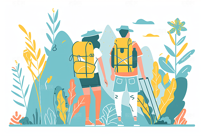 扁平风旅游自然踏青插画