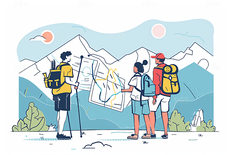 扁平风旅游自由行自然插画