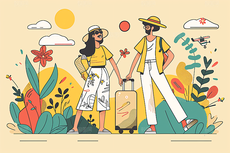 扁平风旅游踏青高清插画