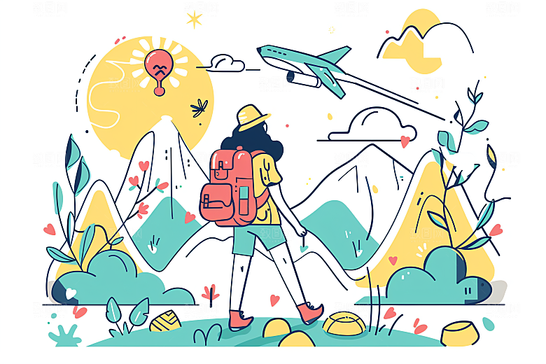 扁平风旅游露营氛围感插画