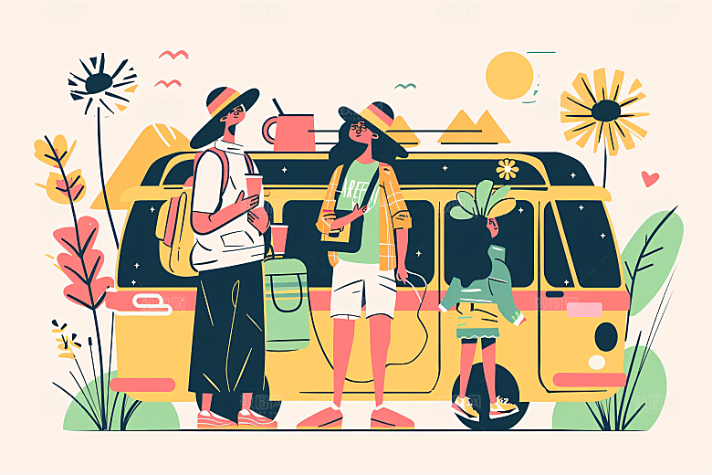 扁平风旅游旅行山野插画