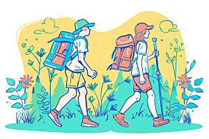 扁平风旅游氛围感自由行插画