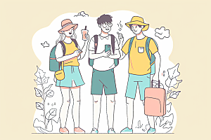 扁平风旅游休闲徒步插画