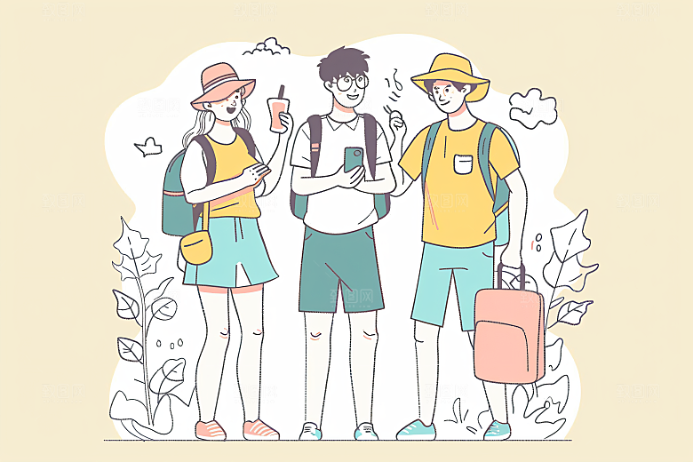 扁平风旅游休闲徒步插画