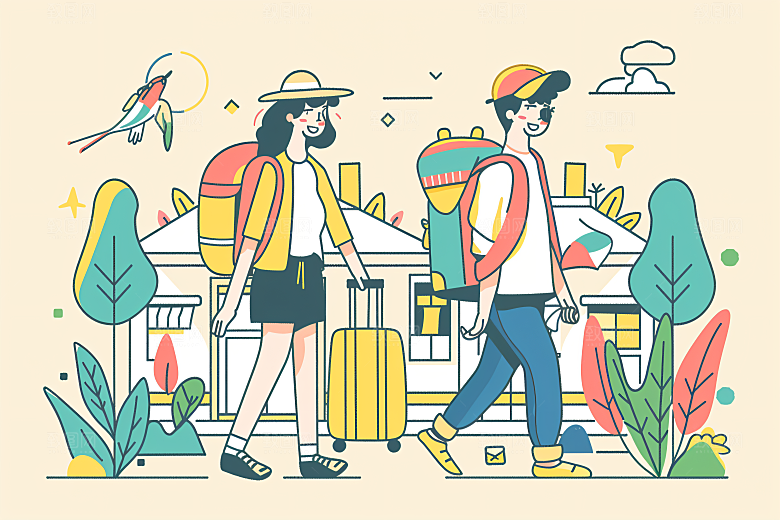 扁平风旅游氛围感露营插画