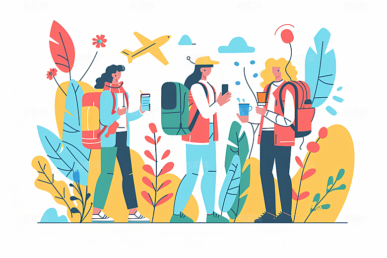 扁平风旅游自然手绘插画