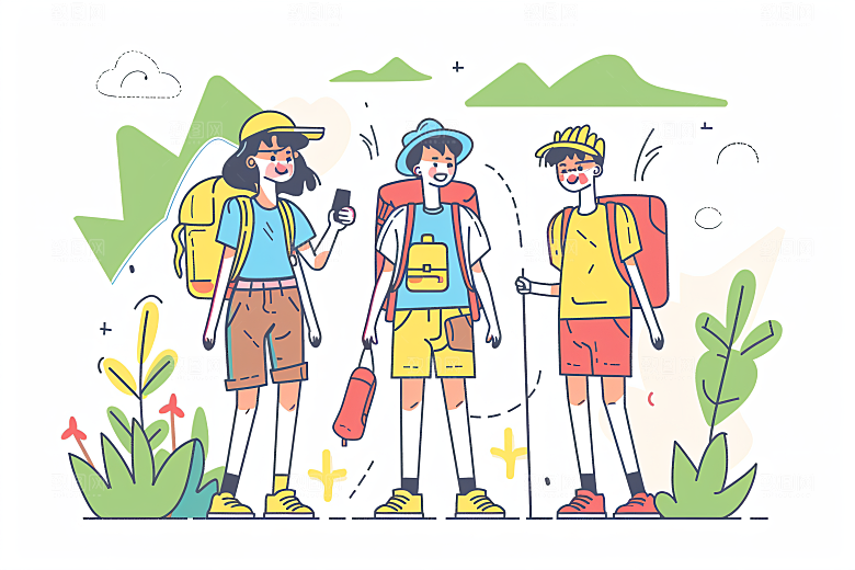 扁平风旅游手绘山野插画