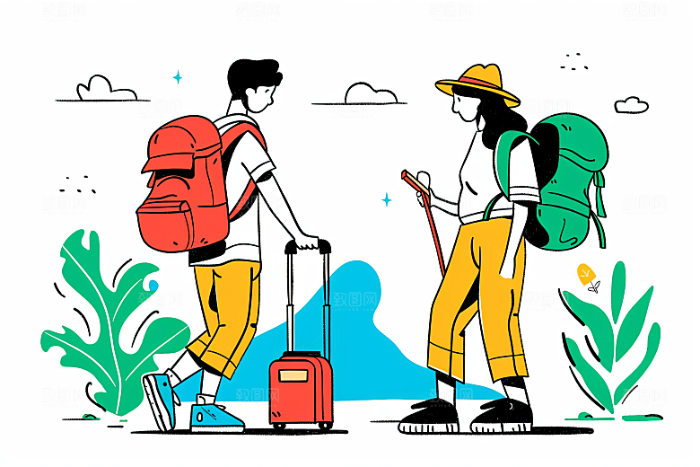 扁平风旅游自由行简约插画