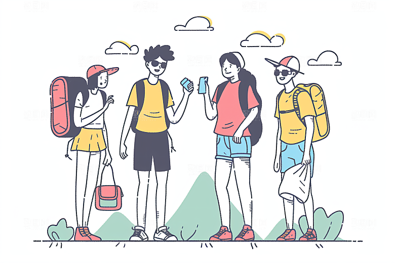 扁平风旅游露营简约插画