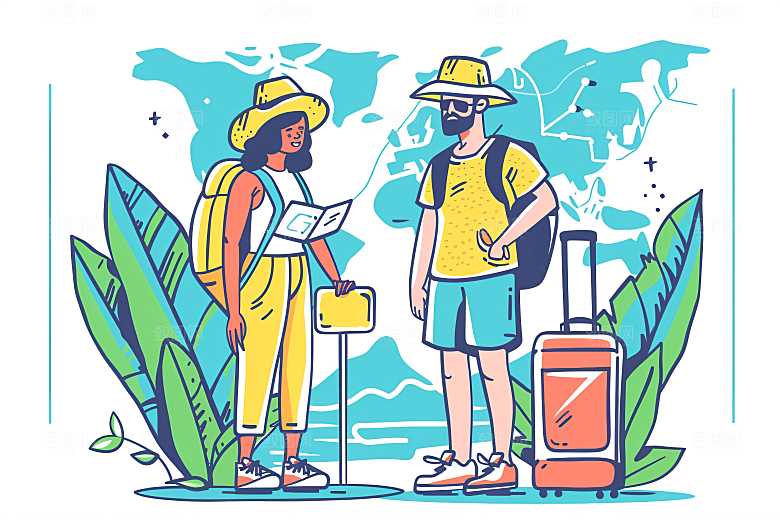 扁平风旅游手绘自然插画