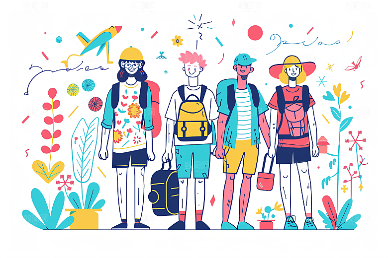 扁平风旅游清新户外插画