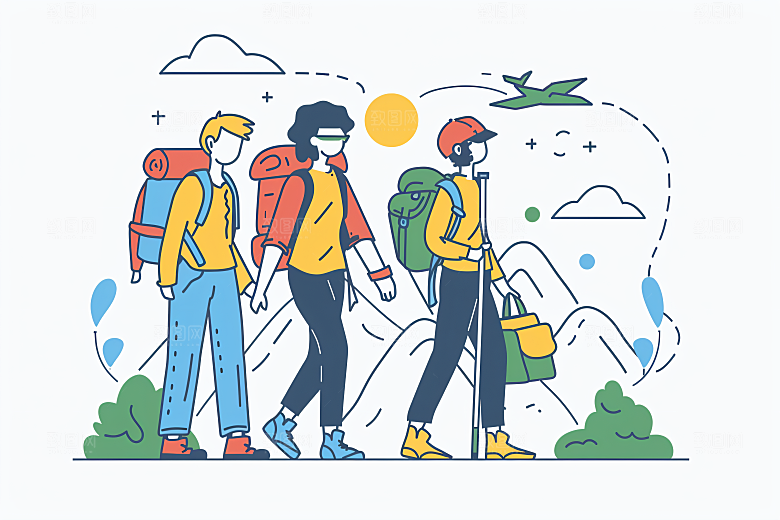 扁平风旅游氛围感踏青插画